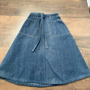 Vtg 70s Blue Denim Wrap Skirt Front Pockets Sz XS 23” High Waist Western Country